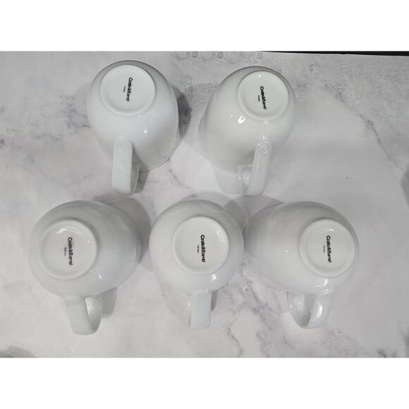 Set of 5 Crate & Barrel Cafeware ll Coffee Mugs White Porcelain Café Quality - Picture 3 of 4